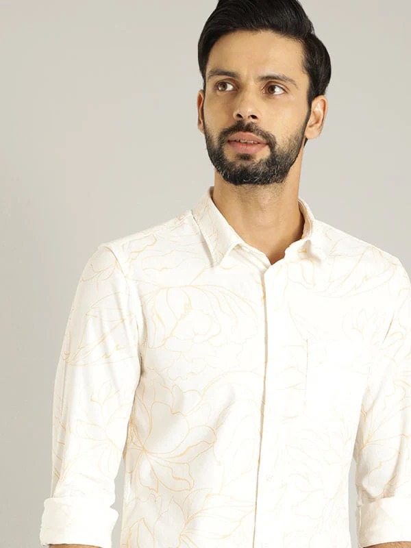 Indian Terrain Men All Over Print White Shirt